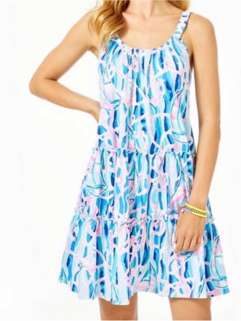 Lilly Pulitzer Blue & Pink Abstract Tiered Tank Dress